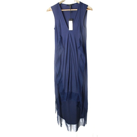 BCBG Cydnee Ruffled Rayon High-Low  Navy Dress XXS - Picture 3 of 9